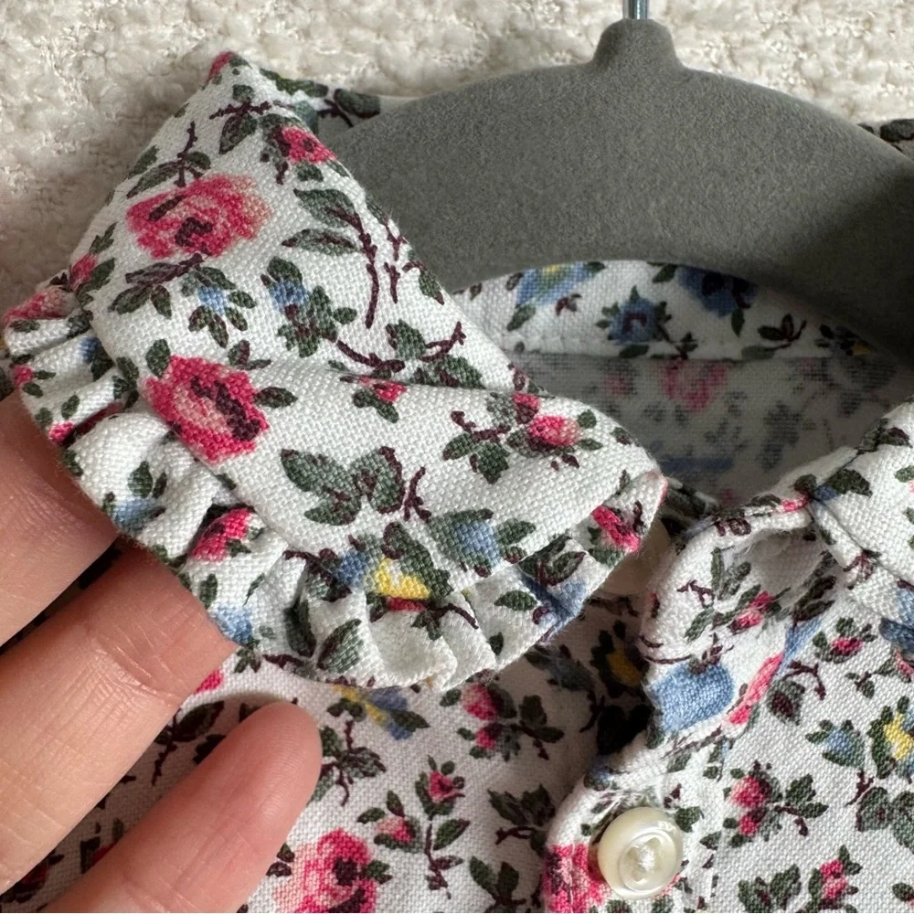 Ralph Lauren Baby Girls White Floral Collar Button Down‎ Belted Dress 3 Months